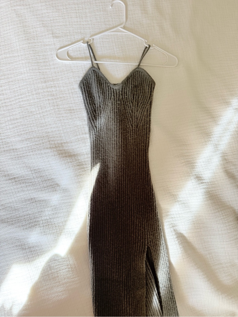 Ribbed Knit Spaghetti Strap Maxi Dress - Gray